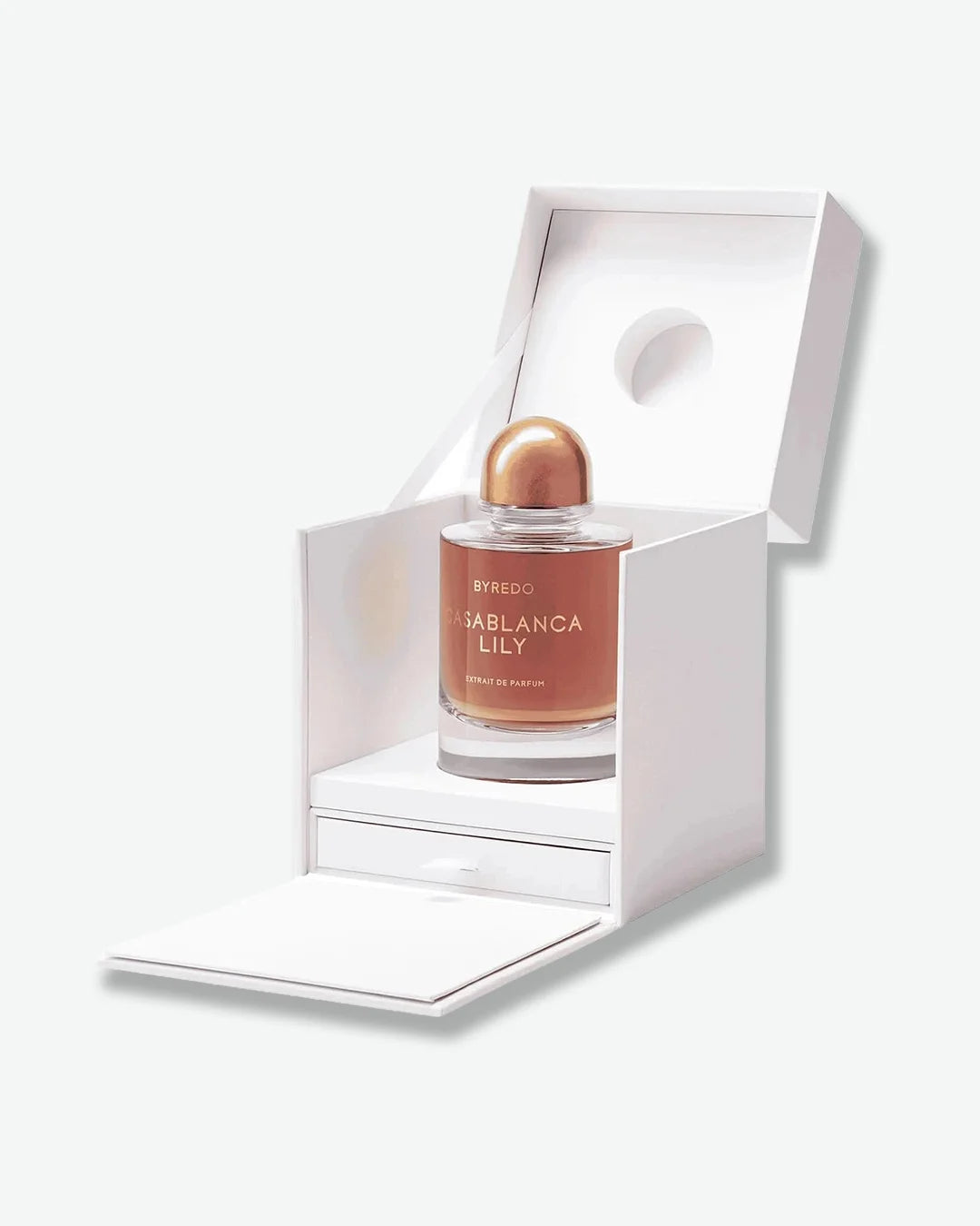Byredo Nabucco Lily perfume bottle in a white box on a white background