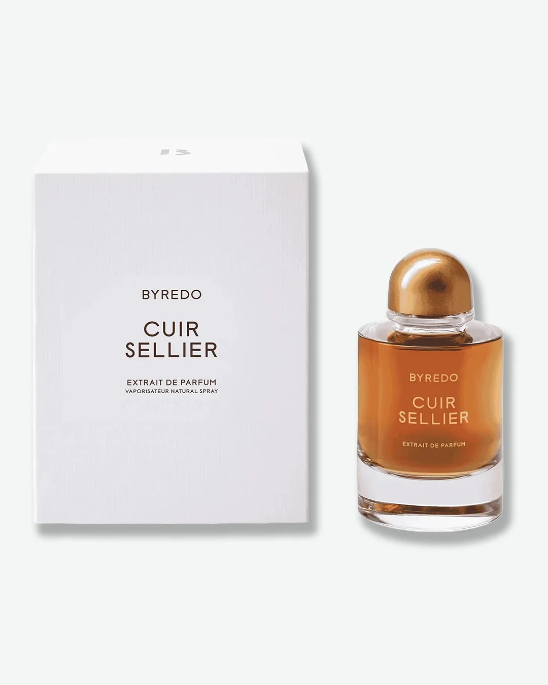 Byredo Cuir Sellier perfume bottle and packaging on a white background