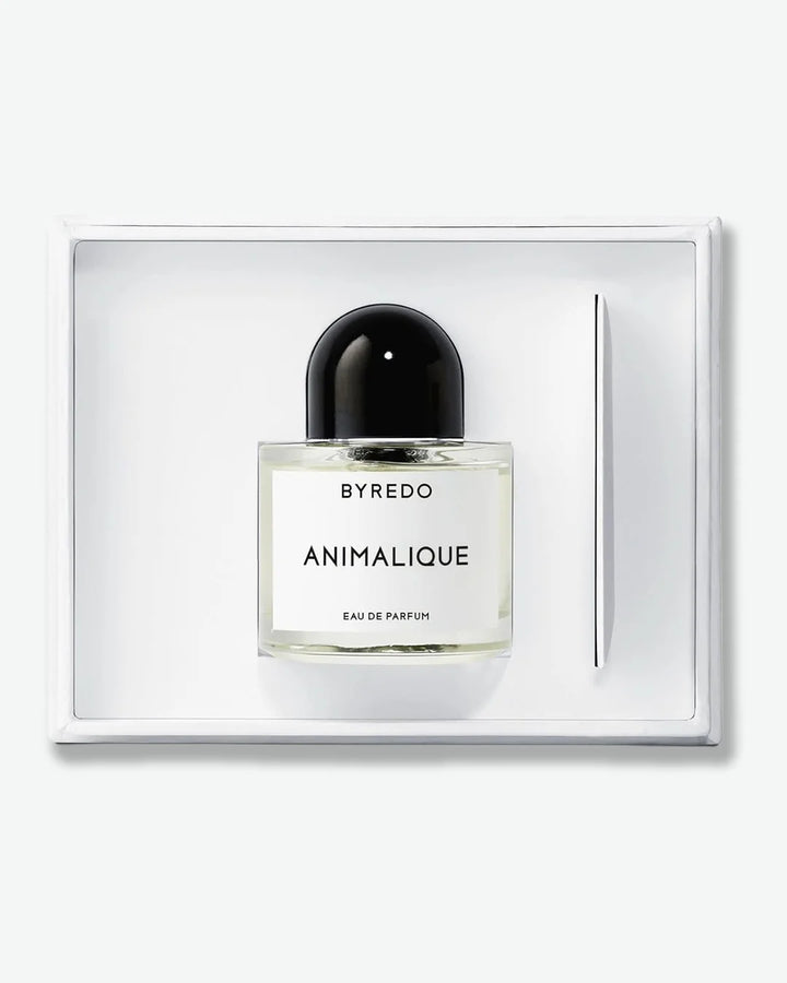 Byredo Animalique perfume bottle inside white packaging box on a white background