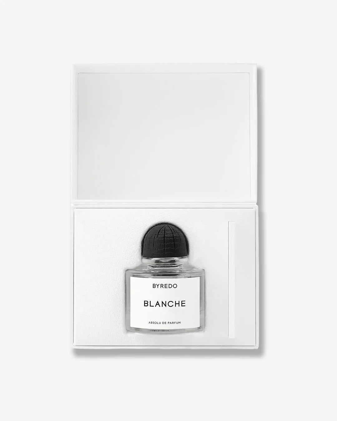 Byredo Blanche perfume bottle in a white box on a white background