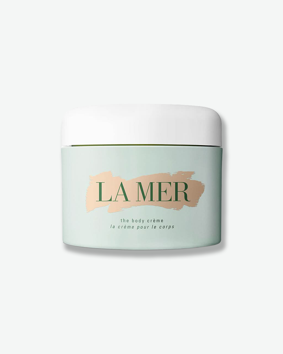 La Mer body cream jar on a white background