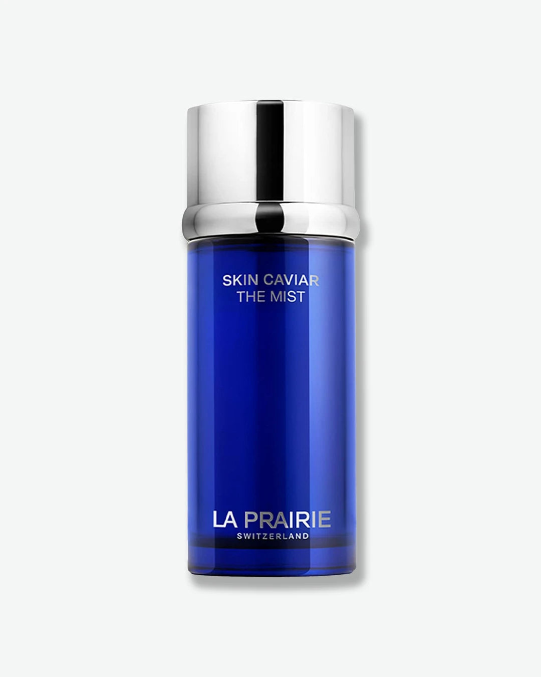 Blue bottle of La Prairie Skin Caviar The Mist on a white background