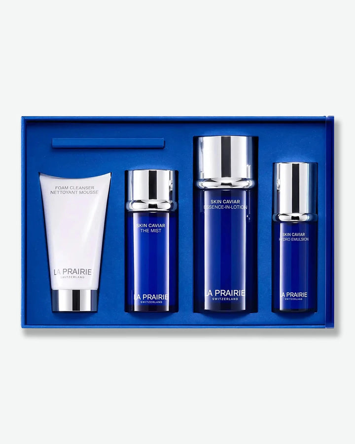 La Prairie skincare product set in a blue box on a white background