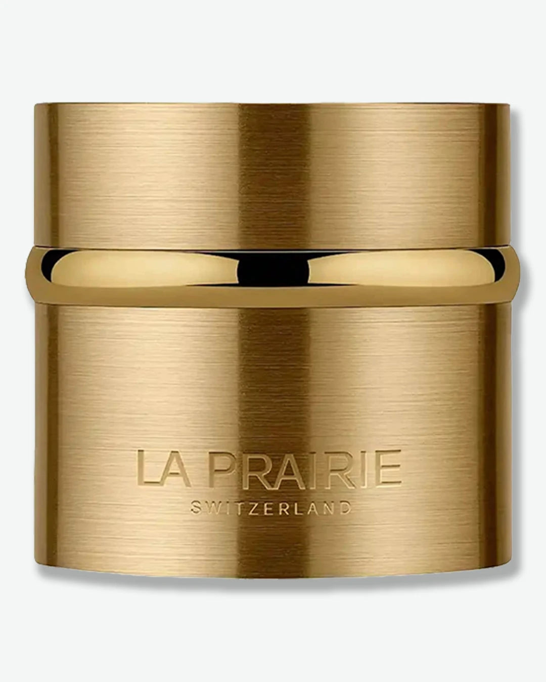 Gold container with 'La Prairie' branding on a white background