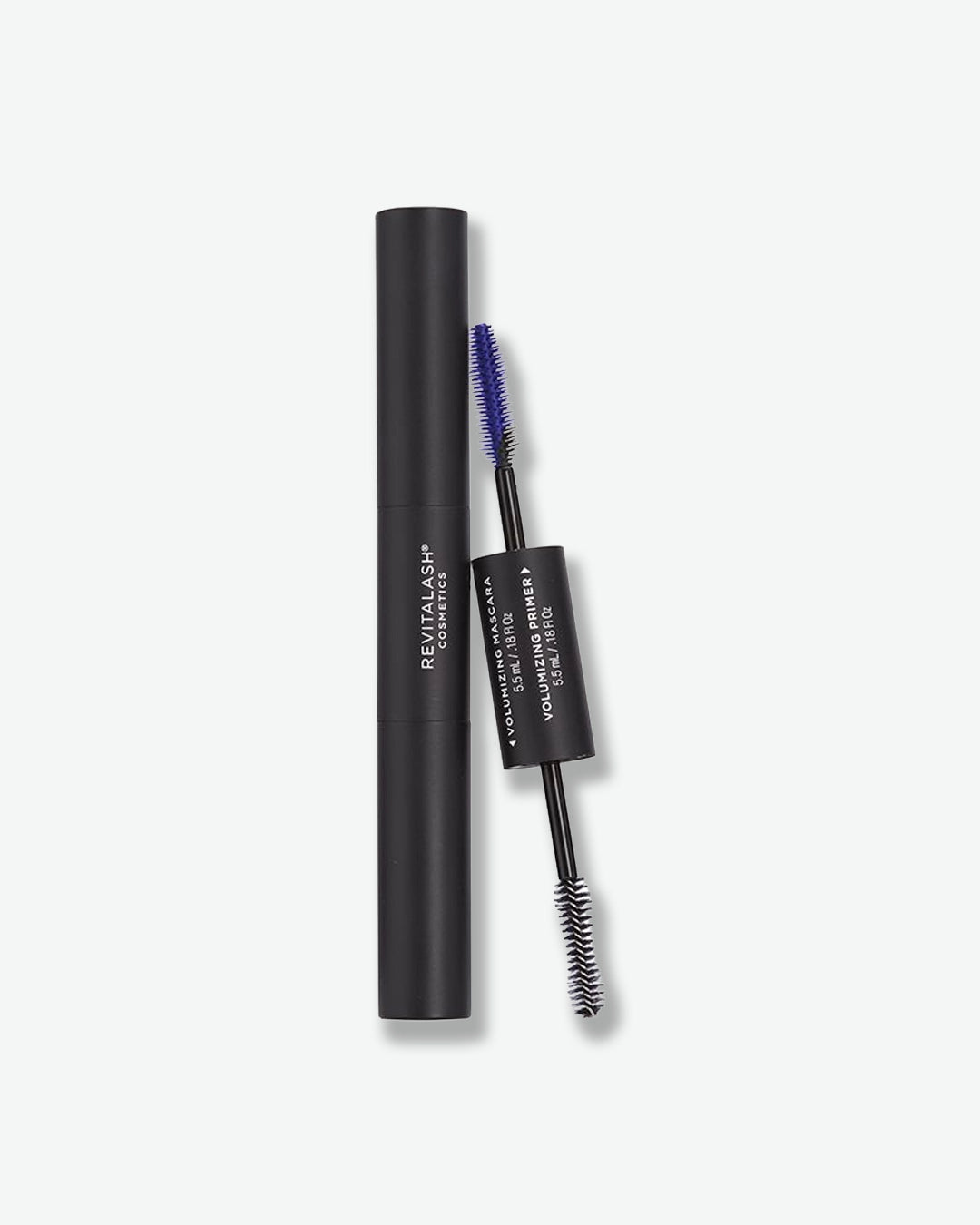 Volumizing Primer and Volumizing Mascara Eyebrow pencil with black casing and blue bristle tip on a white background