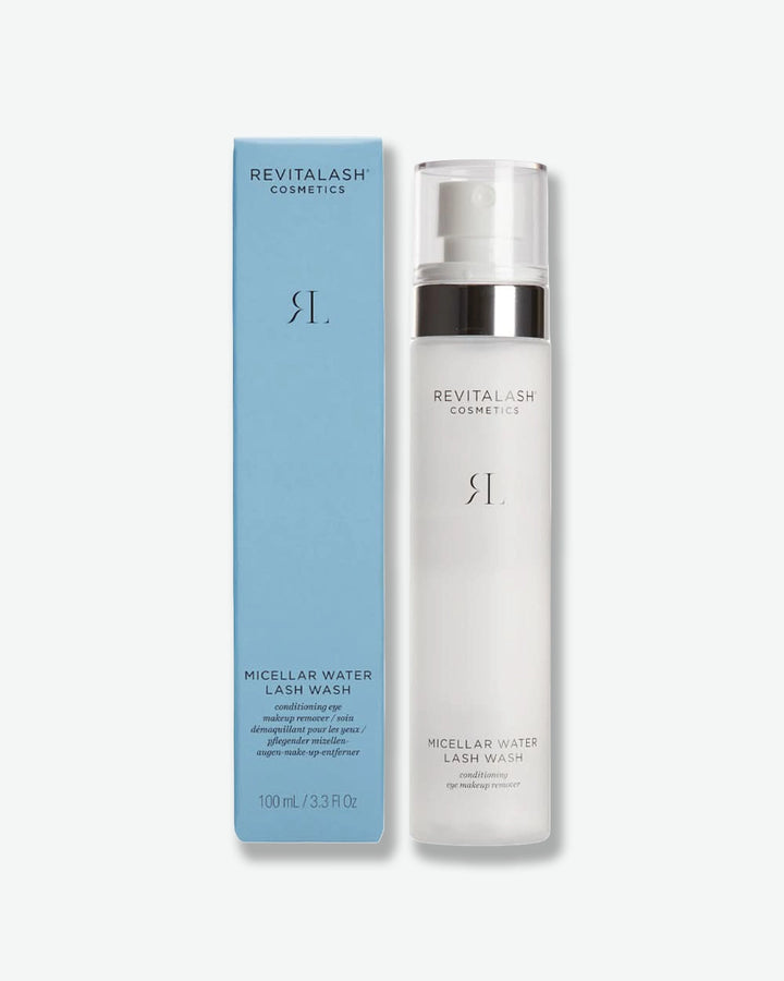 Revitalash Micellar Water Lash Wash bottle and packaging on a white background