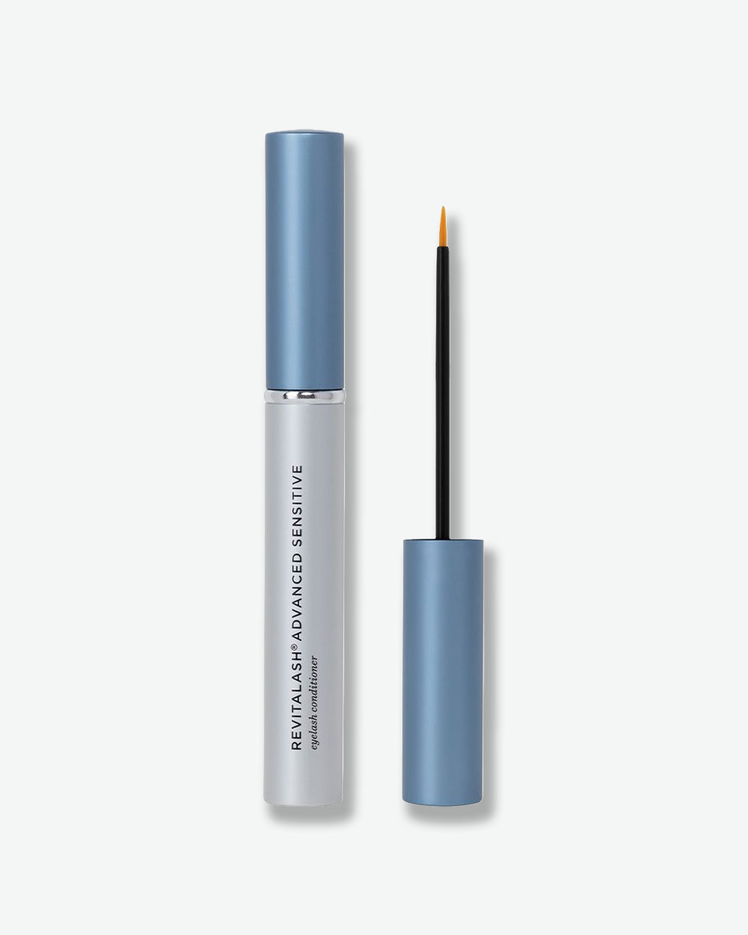 Eyelash serum with blue packaging on a white background