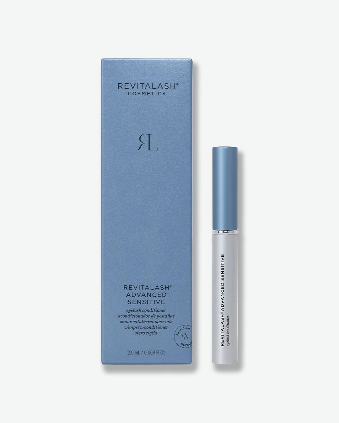 Revitalash eyelash conditioner with packaging on a white background
