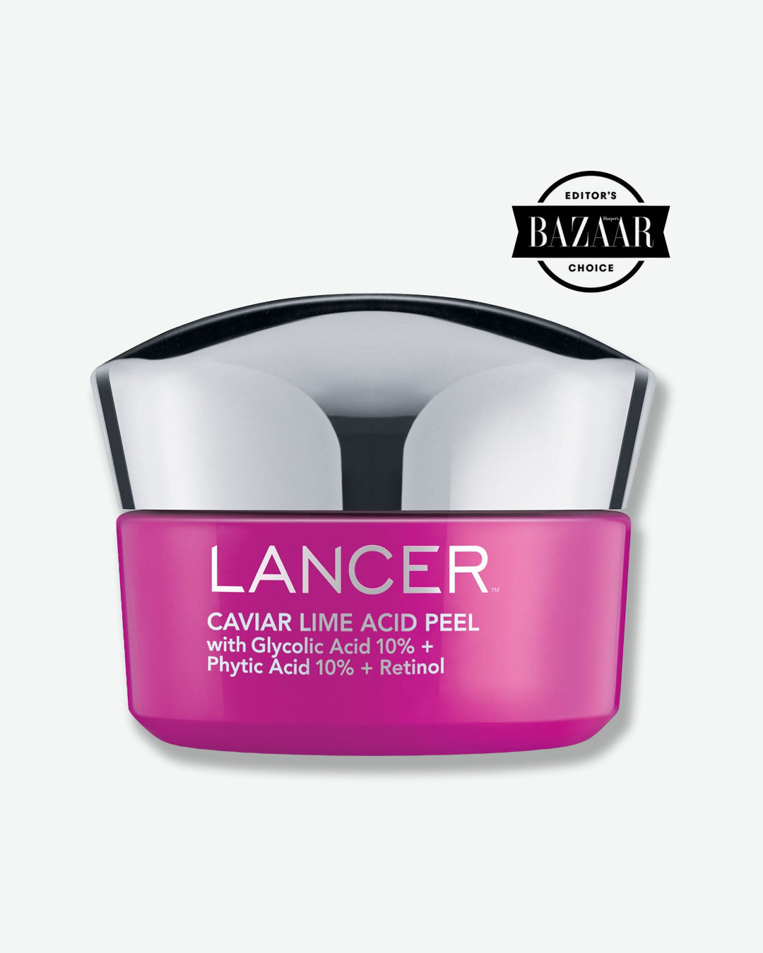 Pink skincare product jar with silver lid on a white background, featuring 'Lancer' branding.