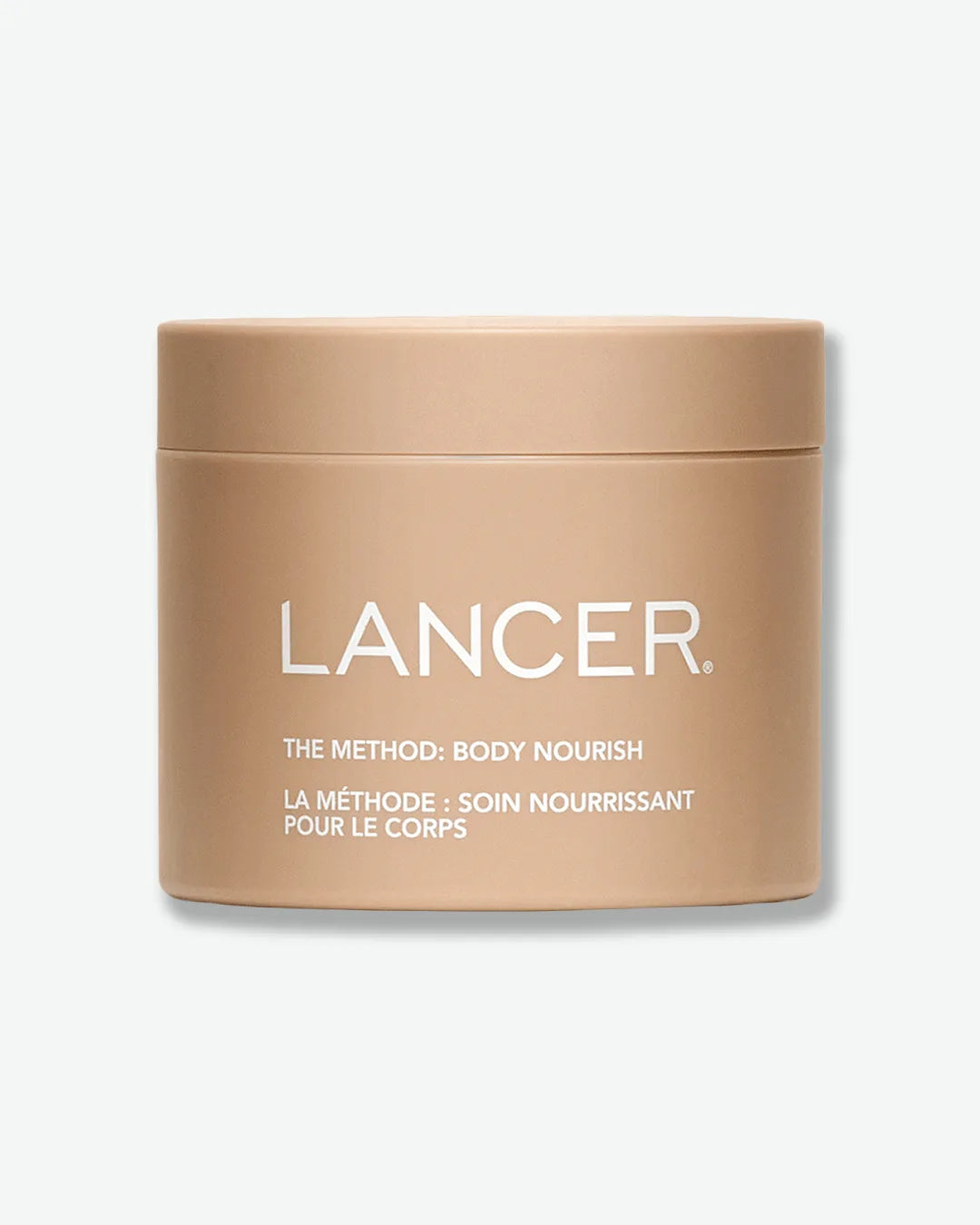 Beige jar with 'Lancer' branding on a white background