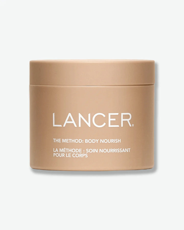 Beige jar with 'Lancer' branding on a white background