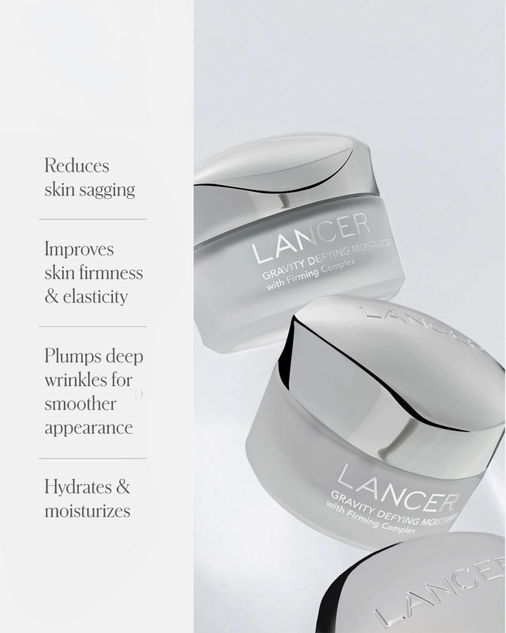 LANCER skincare product with text highlighting its benefits on a white background