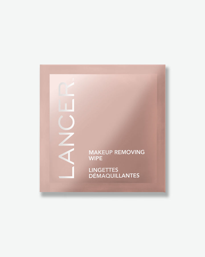 Lancer makeup removing wipes packaging on a white background