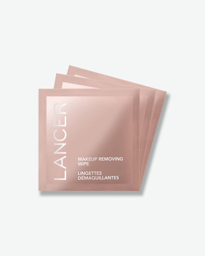 Lancer makeup removing wipes on a light gray background