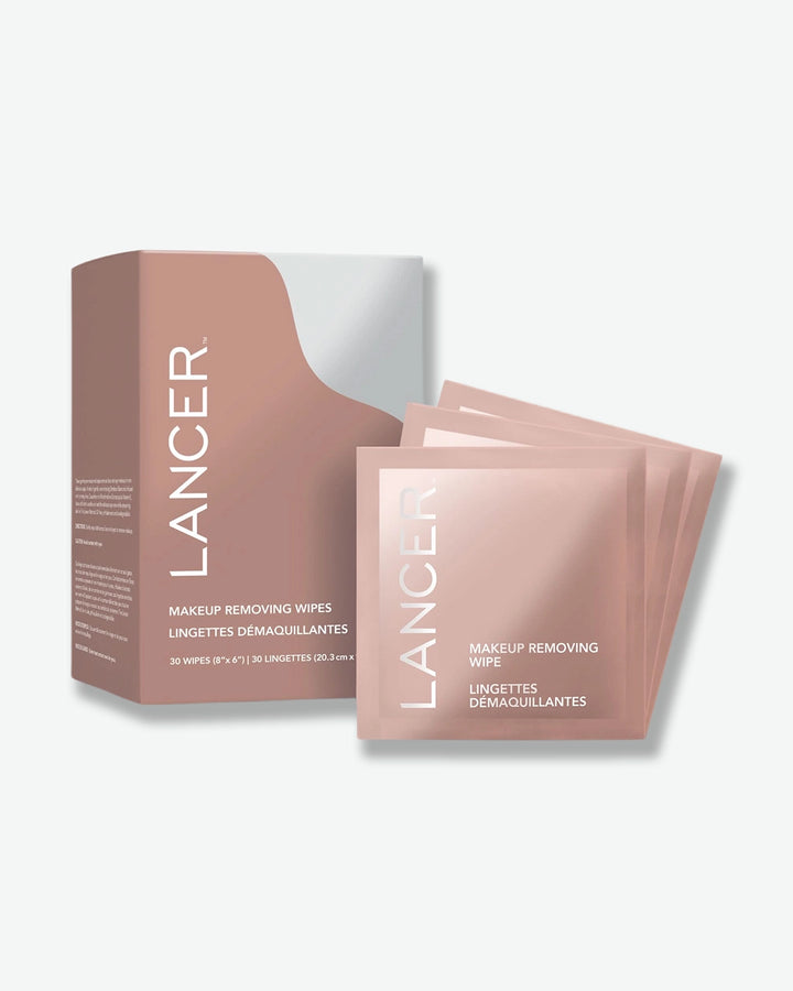 Lancer makeup removing wipes packaging on a white background