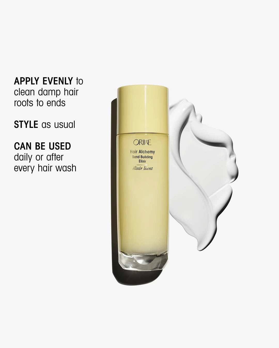 Oribe hair product bottle with application instructions on a white background