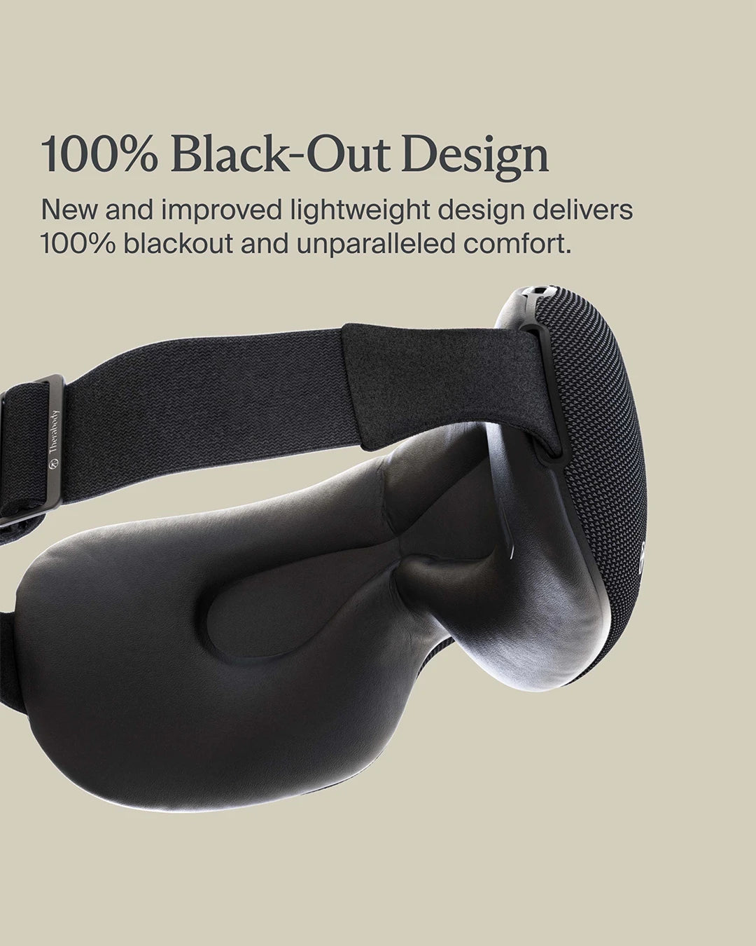 Black sleep mask with text on a beige background