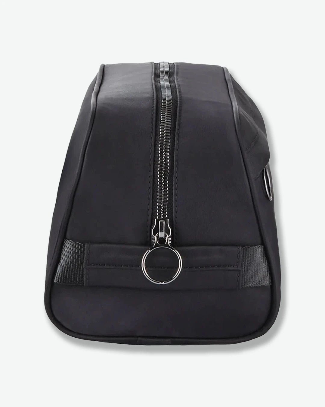 Black pouch with a zipper on a white background