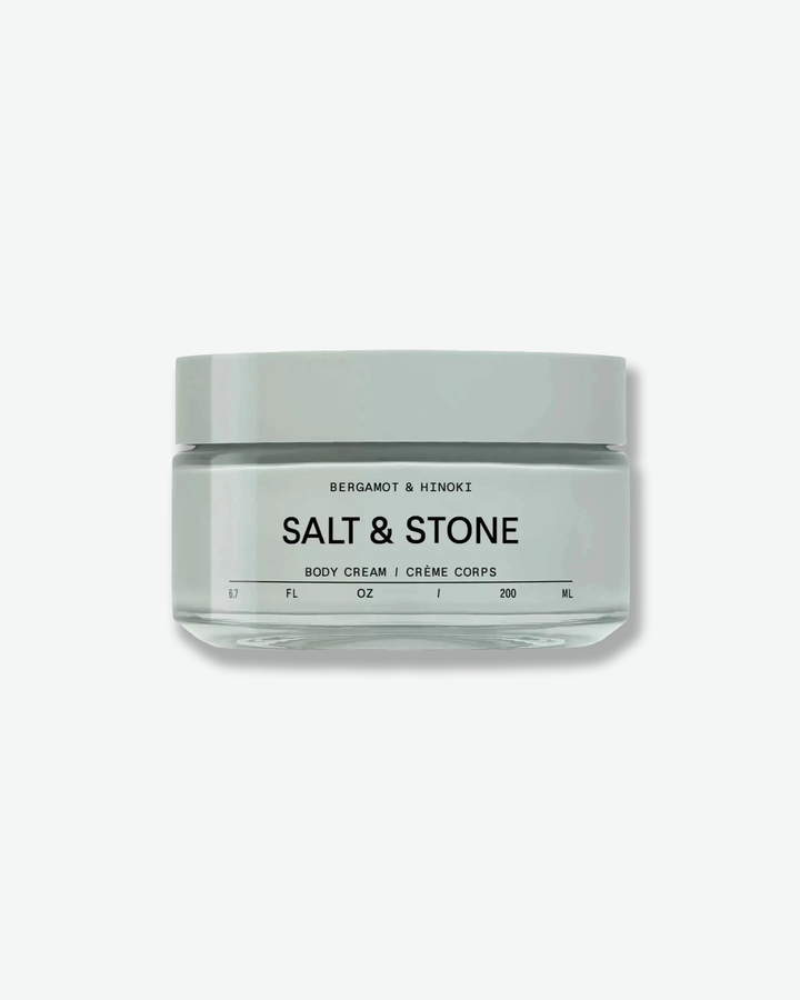 Jar of Salt & Stone body cream on a white background