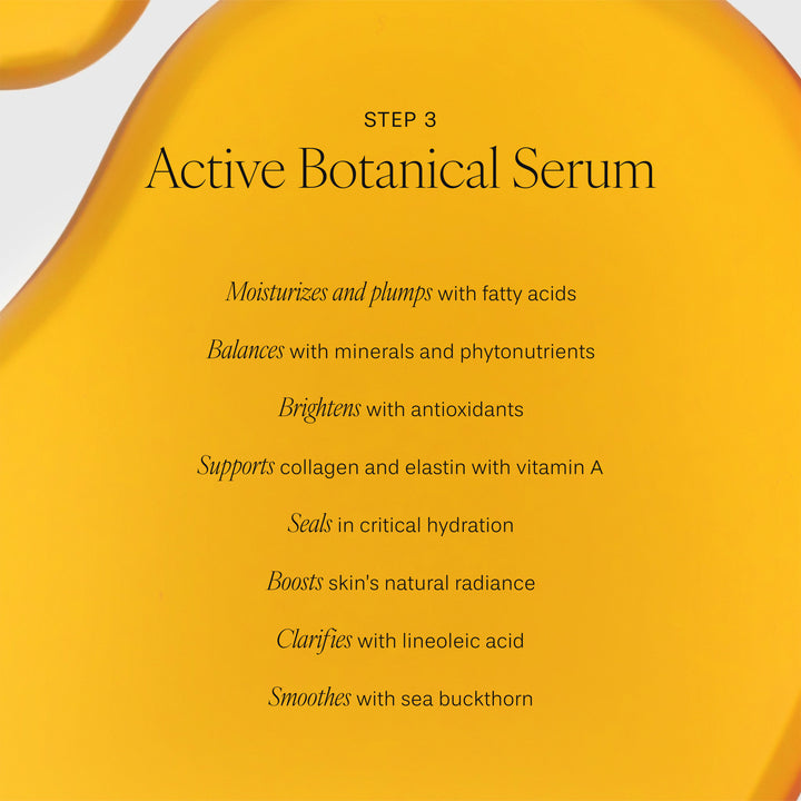 Active Botanical Serum description on a yellow background