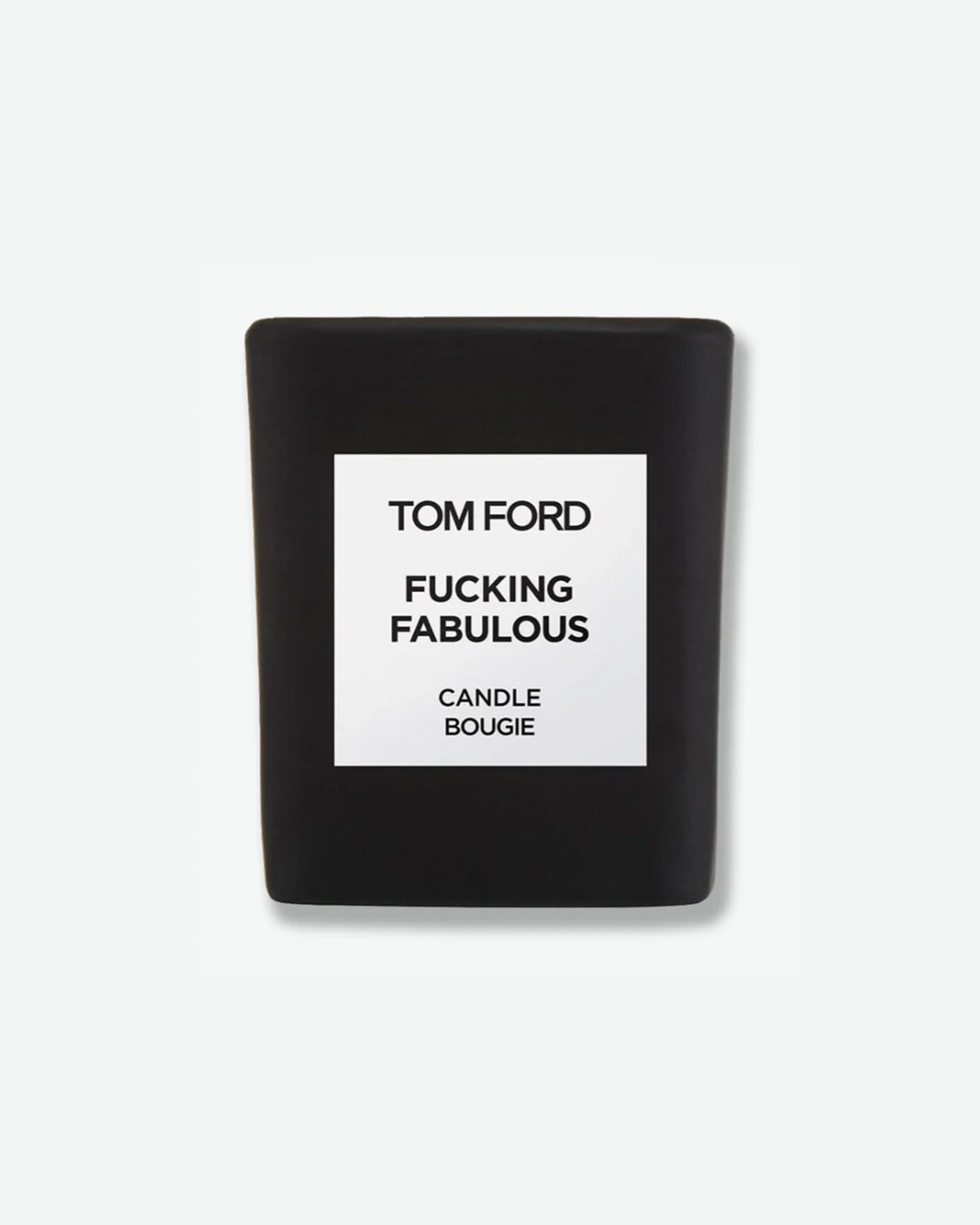 Product shot of Tom Ford Black Lacquer Eau de Parfum. The fragrance is housed in a 50ml sleek, architectural, glossy black bottle resembling a chess piece. It features a square black label with the brand name and fragrance details embossed in silver-grey text, casting a soft shadow against a solid light grey background.