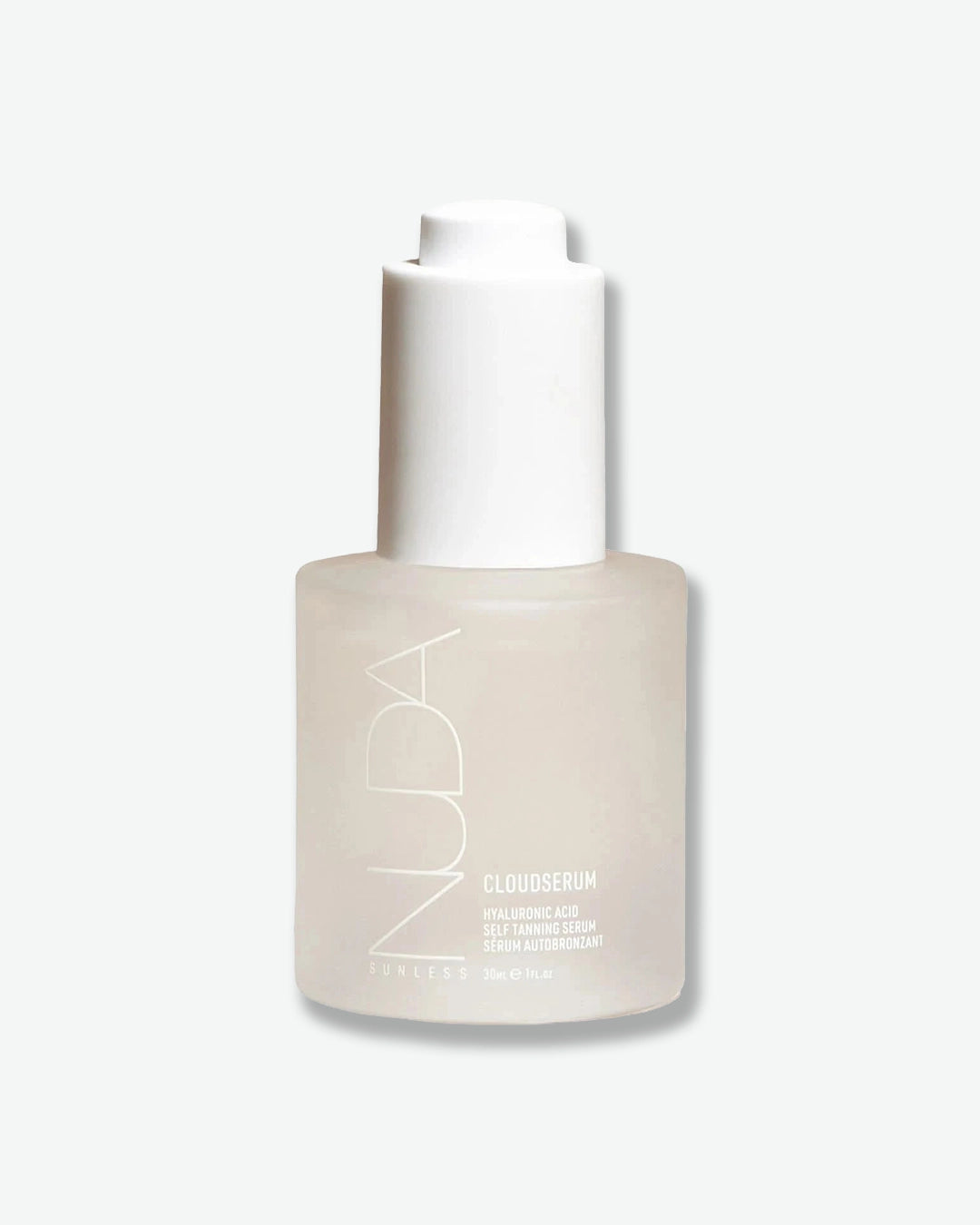 Skincare bottle with 'Nuda' branding on a white background