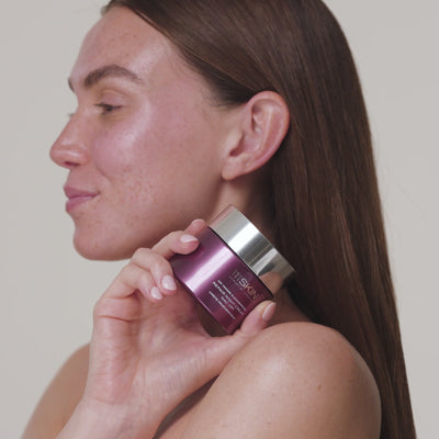 A model with glowing skin holds a jar of 111SKIN Repair Day Cream NAC Y² beside her face. The video highlights the moisturizer’s luxurious texture and application, showing the cream being applied to the skin as part of a daily skincare routine to hydrate, nourish, and support a healthy-looking complexion. The focus remains on the product and the model’s radiant finish.
