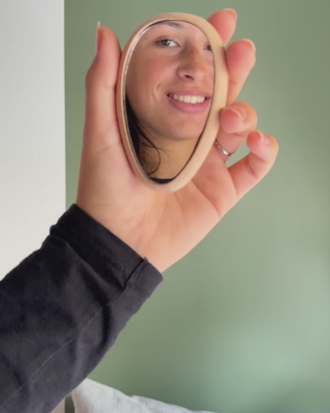 Wooden Hand Mirror with Cotton Pouch